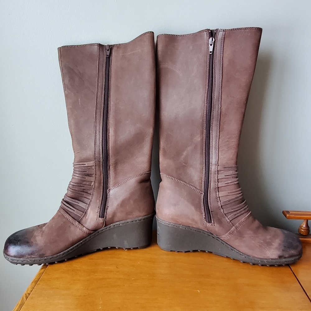 KEEN High Brown Nubuck Leather Tall Wedge Heel Boots Sz. 10 1009374 - Picture 2 of 6